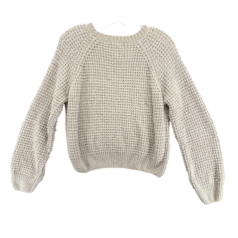 Altar'd State Chenille Sweater Womens Medium Beige Waffle Knit Cropped Pullover - Picture 2 of 7